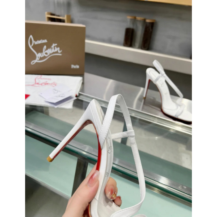 Christian Louboutin White Nappa Asymmetric Curved Strap Slingback Sandal 100mm heel