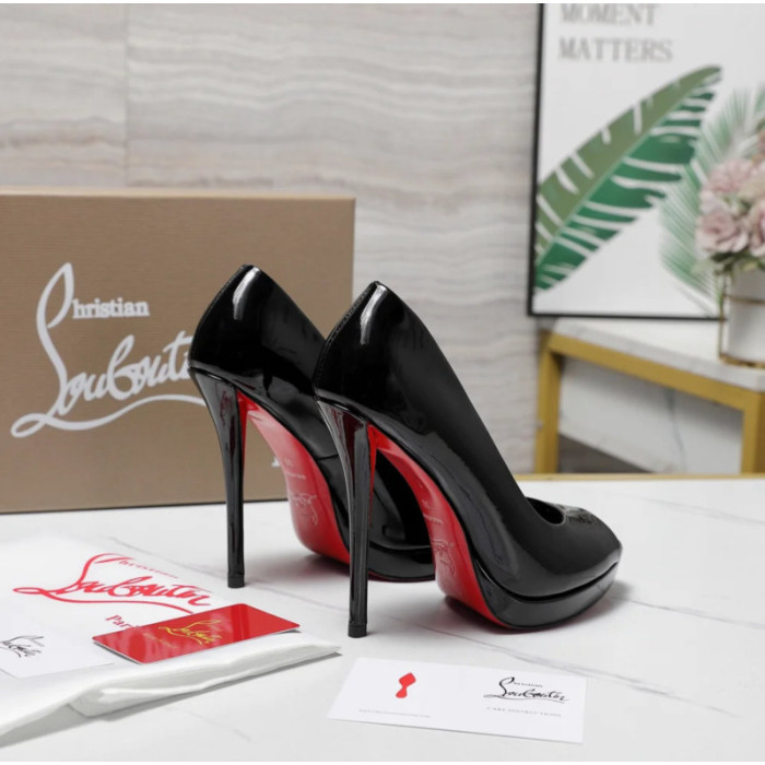 Christian Louboutin Lady Z 120 Black Patent Peep‑Toe Platform Stiletto Heel Sandals