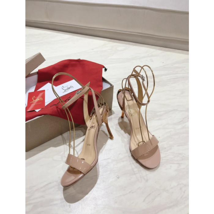 Christian Louboutin Nude Patent 100mm Gold‑Leaf Heel Ankle‑Strap Sandals