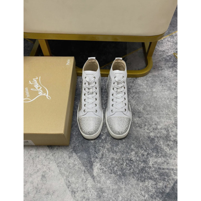 Christian Louboutin White Crystal‑Embellished 20mm Men’s High‑Top Sneakers