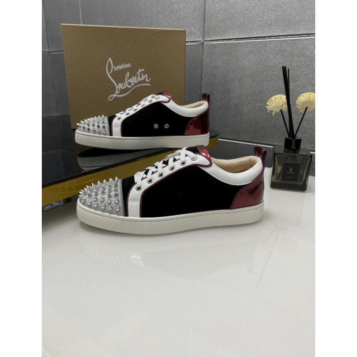 Christian Louboutin Black Suede Silver‑Spiked Low‑Top Sneakers