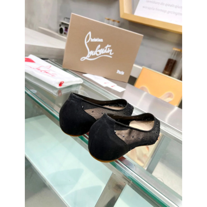 Christian Louboutin Black Mesh Crystal‑Dot Flat Pointed Pump
