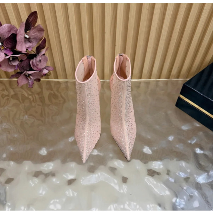 Christian Louboutin Nude Mesh 100mm Crystal‑Embellished Pointed Toe Stiletto Heel Ankle Boots