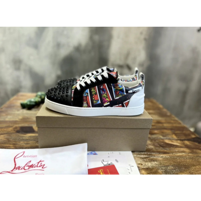 Christian Louboutin Tarot Print Spiked Low‑Top Sneakers