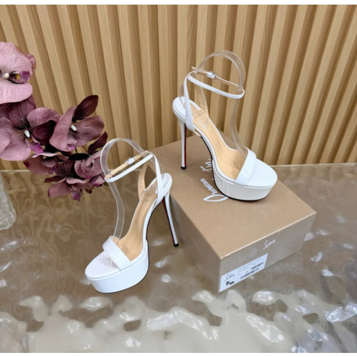 Christian Louboutin White Patent 150mm Platform Ankle‑Strap High‑Heel Sandals