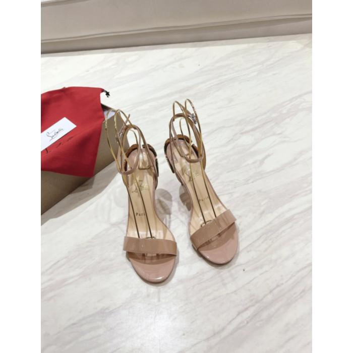 Christian Louboutin Nude Patent 100mm Gold‑Leaf Heel Ankle‑Strap Sandals