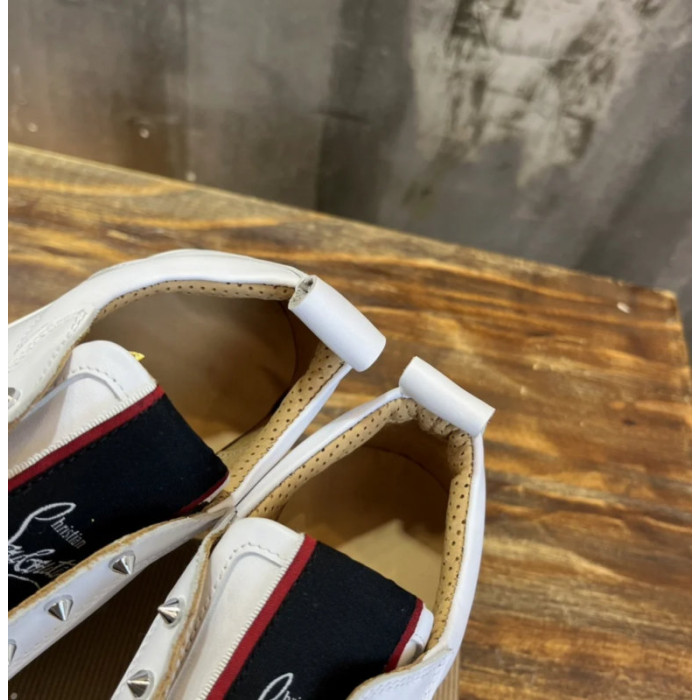 Christian Louboutin White Leather Silver‑Spiked Slip‑On Low‑Top Sneakers