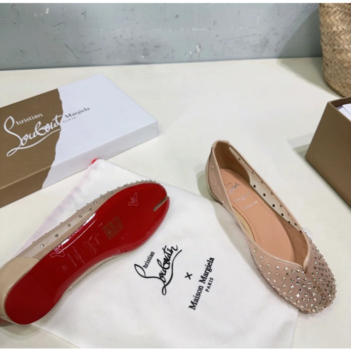 Christian Louboutin Nude Mesh Crystal‑Embellished Split‑Toe Ballet Flats