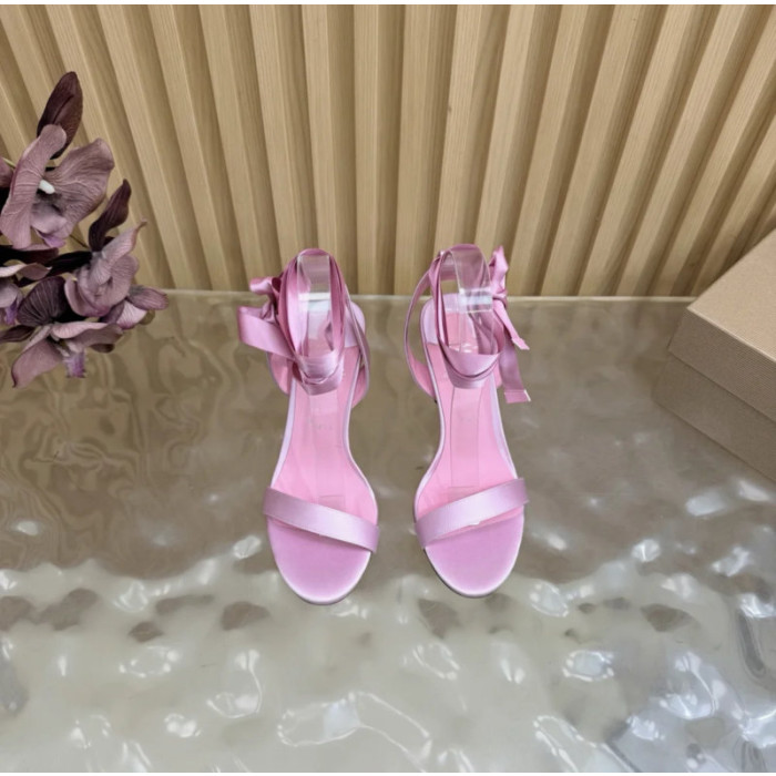 Christian Louboutin Pink Satin 100mm Ankle‑Wrap Tie Stiletto Sandals