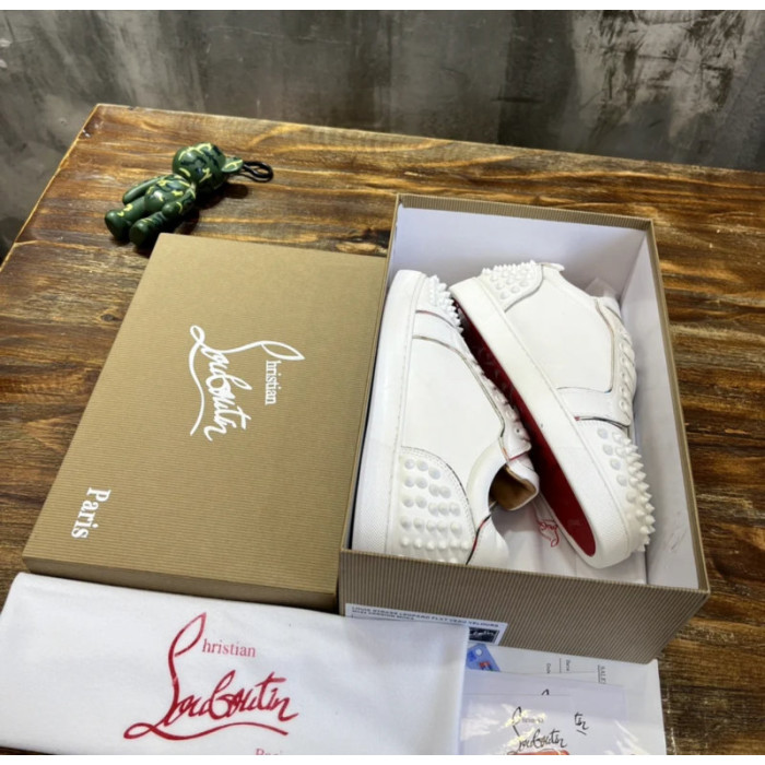 Christian Louboutin White Leather All‑Over Spike Low‑Top Sneakers