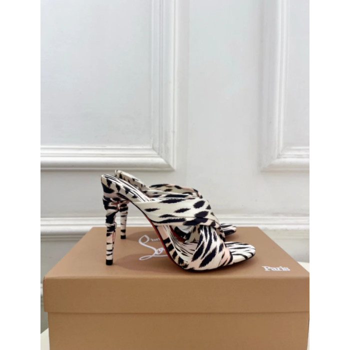 Christian Louboutin Leopard‑Print Satin Twist‑Strap Mule High‑Heel Sandals