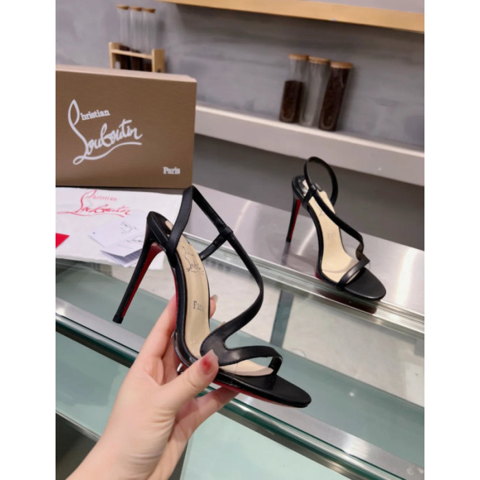 Christian Louboutin Black Nappa Asymmetric Curved Strap Slingback Sandal 100mm heel