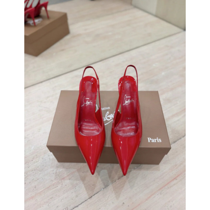 Christian Louboutin Red Patent Leather 85mm Pointed‑Toe Slingback Stiletto Heel Pumps