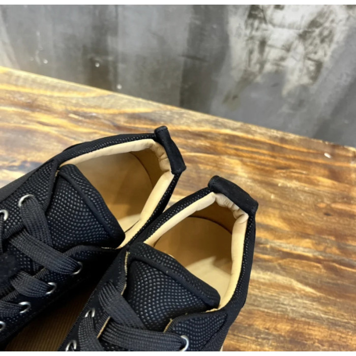 Christian Louboutin Black Textile Silver‑Spiked Low‑Top Sneakers