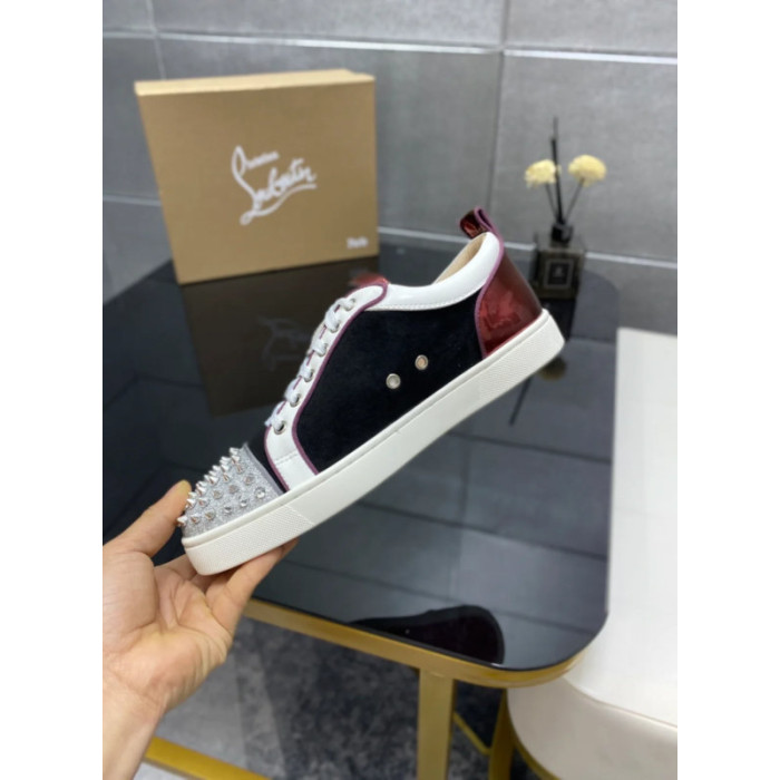 Christian Louboutin Black Suede Silver‑Spiked Low‑Top Sneakers