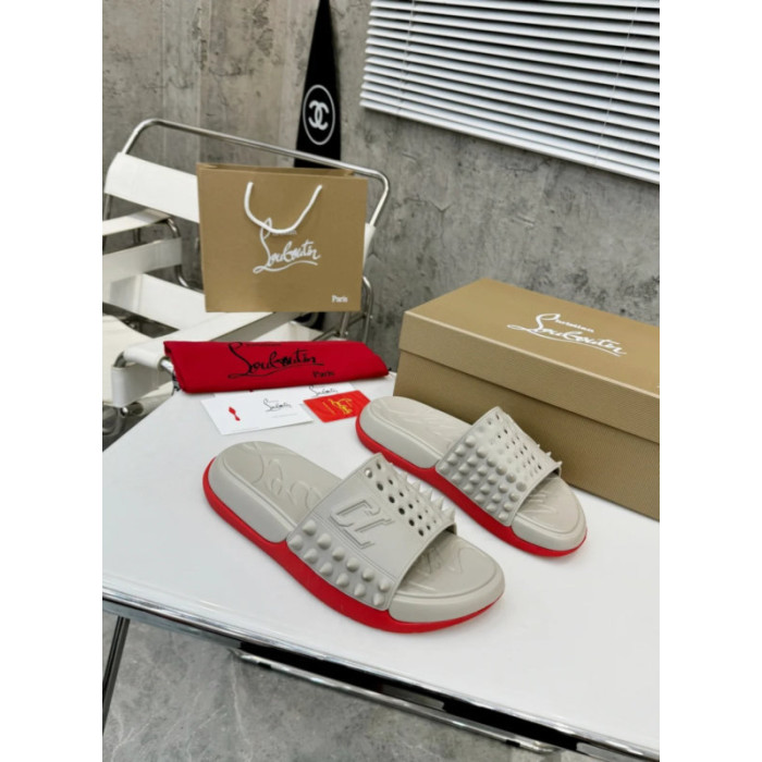 Christian Louboutin Beige Rubber Spiked Slide Sandal