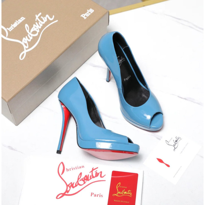 Christian Louboutin Lady Z 120 Blue Patent Peep‑Toe Platform Stiletto Heel Sandals
