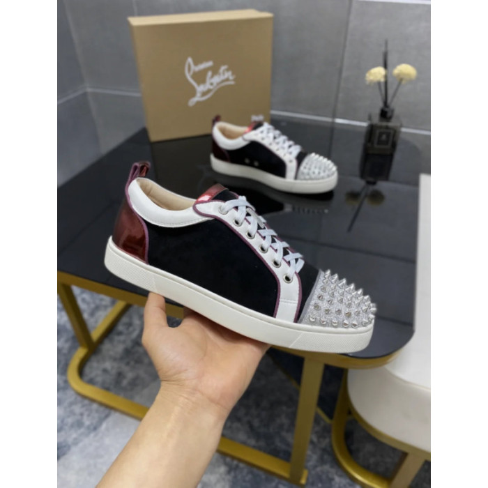 Christian Louboutin Black Suede Silver‑Spiked Low‑Top Sneakers