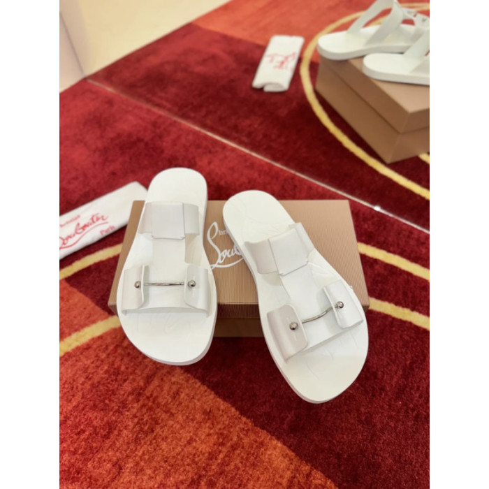 Christian Louboutin Loubi Queen White Leather Flat Sandals