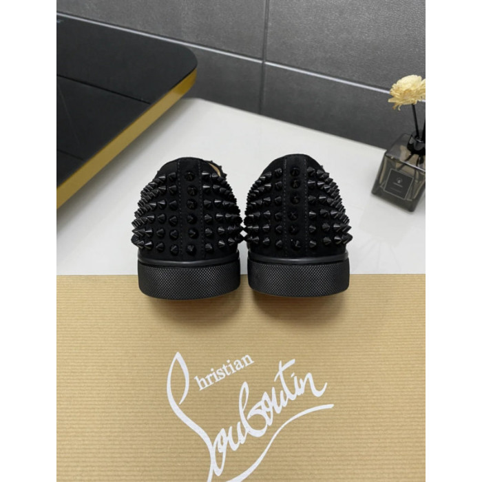 Christian Louboutin Black Suede All‑Over Spiked Slip‑On Loafers