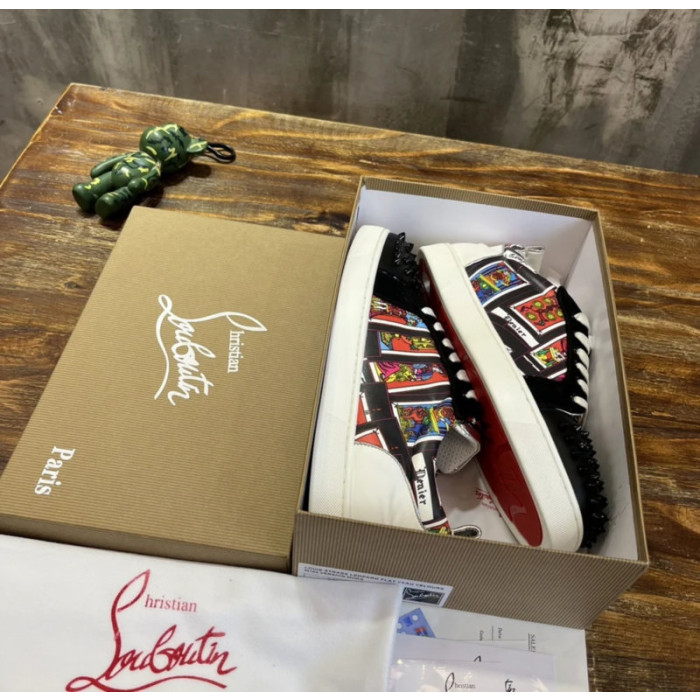 Christian Louboutin Tarot Print Spiked Low‑Top Sneakers