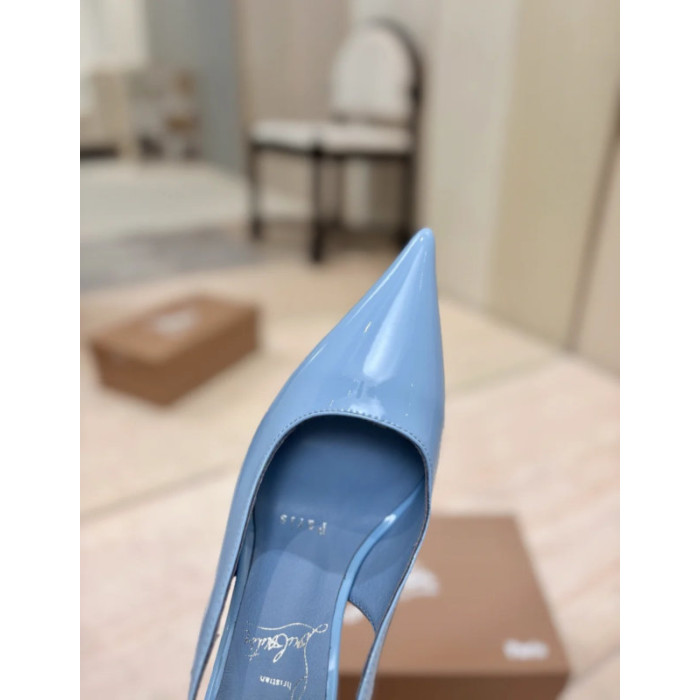 Christian Louboutin Light Blue Patent 85mm Slingback Pointed‑Toe Heel Pumps