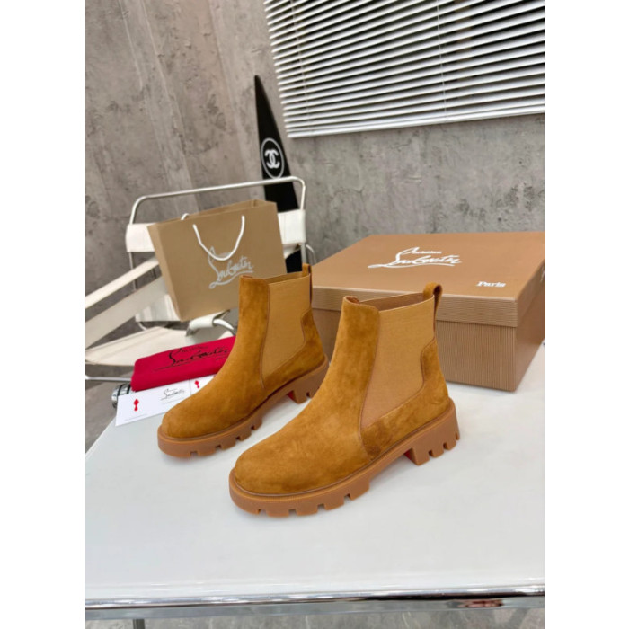 Christian Louboutin Tan Suede Lug‑Sole Chelsea Ankle Boots