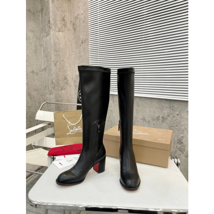 Christian Louboutin Black Leather 85mm Heel Knee‑High Boots