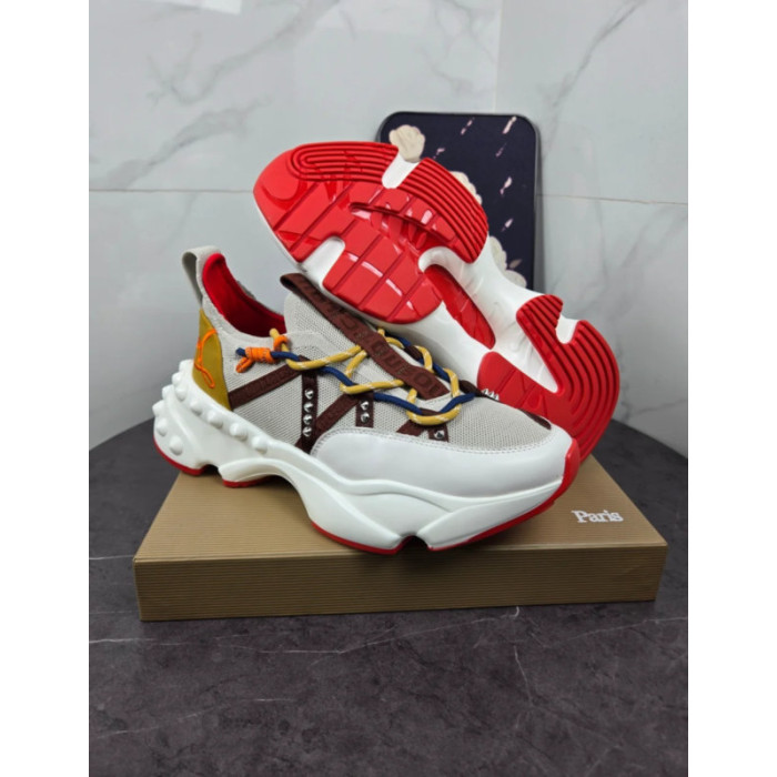 Christian Louboutin Multicolor Bubble‑Sole Lace‑Up Chunky Sneakers Red Lining