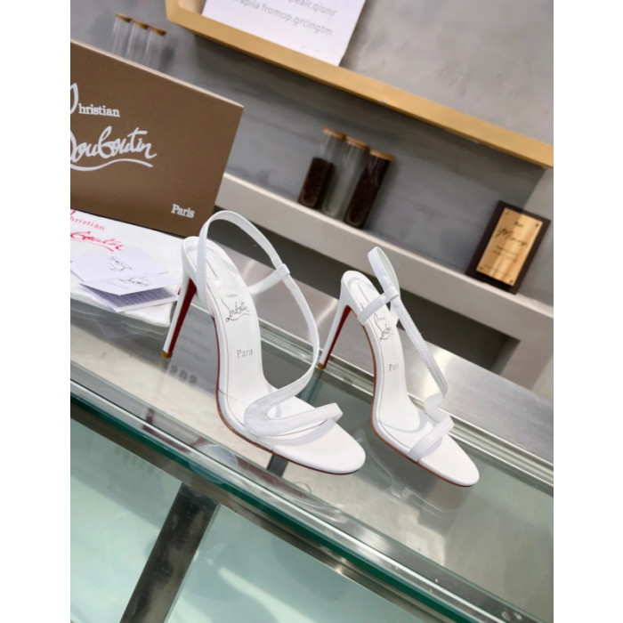 Christian Louboutin White Nappa Asymmetric Curved Strap Slingback Sandal 100mm heel