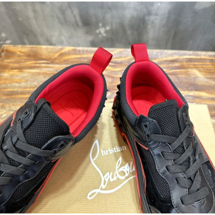 Christian Louboutin Black Red Piping Spiked Platform Low‑Top Sneakers