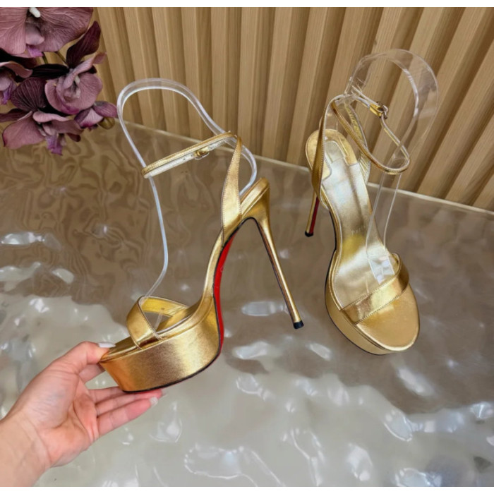Christian Louboutin Gold Metallic 150mm Platform Ankle‑Strap High‑Heel Sandals