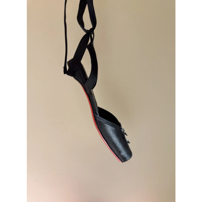 Christian Louboutin Black Satin Tie‑Ankle Ballet Flat Sandals