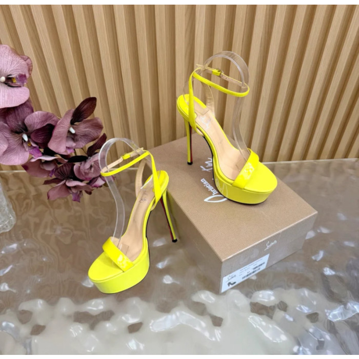 Christian Louboutin Yellow Patent Leather Platform Ankle‑Strap High‑Heel Sandals 150mm heel