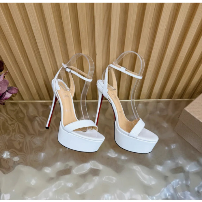 Christian Louboutin White Patent 150mm Platform Ankle‑Strap High‑Heel Sandals