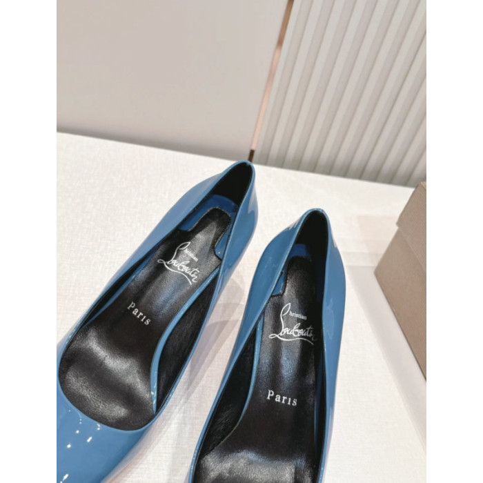 Christian Louboutin Sky Blue Patent Leather 85mm Stiletto Heel Pointed‑Toe Pumps