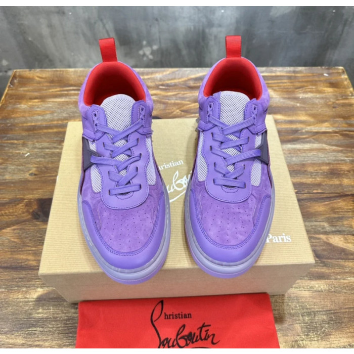 Christian Louboutin Purple Suede Leather Spiked Low‑Top Sneakers