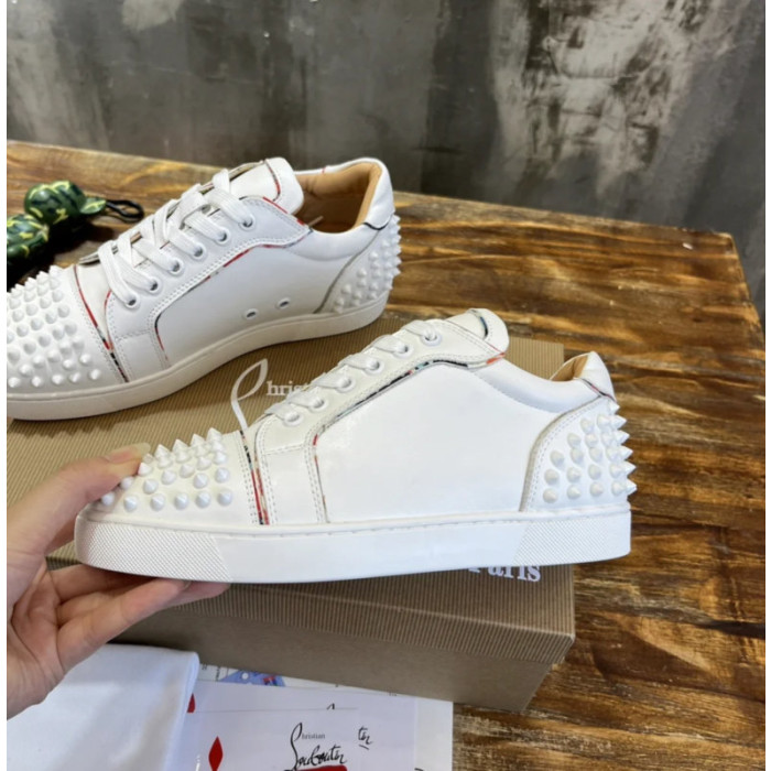 Christian Louboutin White Leather All‑Over Spike Low‑Top Sneakers