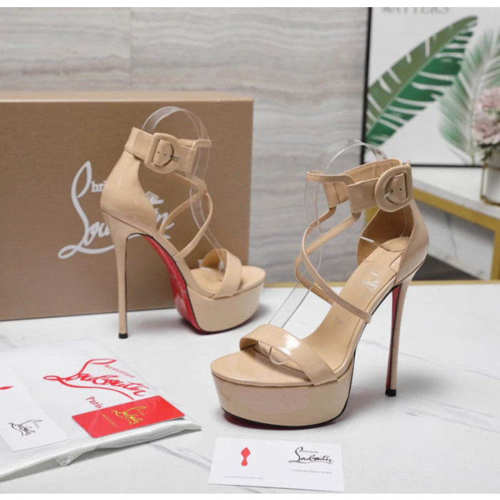 Christian Louboutin Nude Patent 150mm Ankle‑Strap Heel Platform Sandals