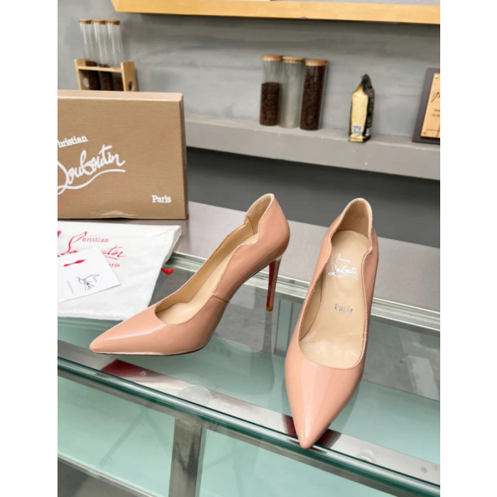 Christian Louboutin Nude Patent Scalloped 100mm heel Pump