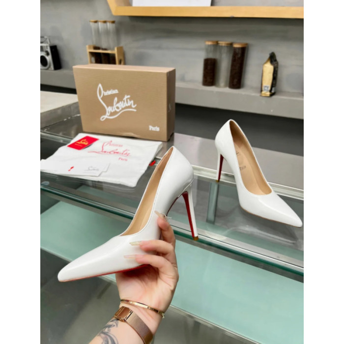 Christian Louboutin White Patent Leather Pointed‑Toe 120mm High Heel Pumps