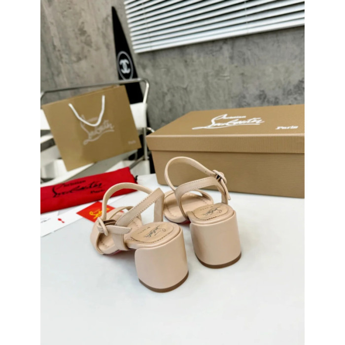 Christian Louboutin Nude Leather Block heel Ankle Strap Sandal