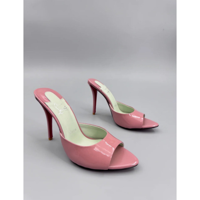 Christian Louboutin Pink Patent Leather 100mm Peep‑Toe Stiletto Heel Mules