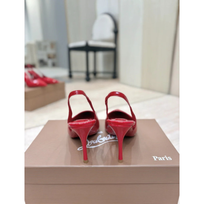 Christian Louboutin Red Patent Leather 85mm Pointed‑Toe Slingback Stiletto Heel Pumps
