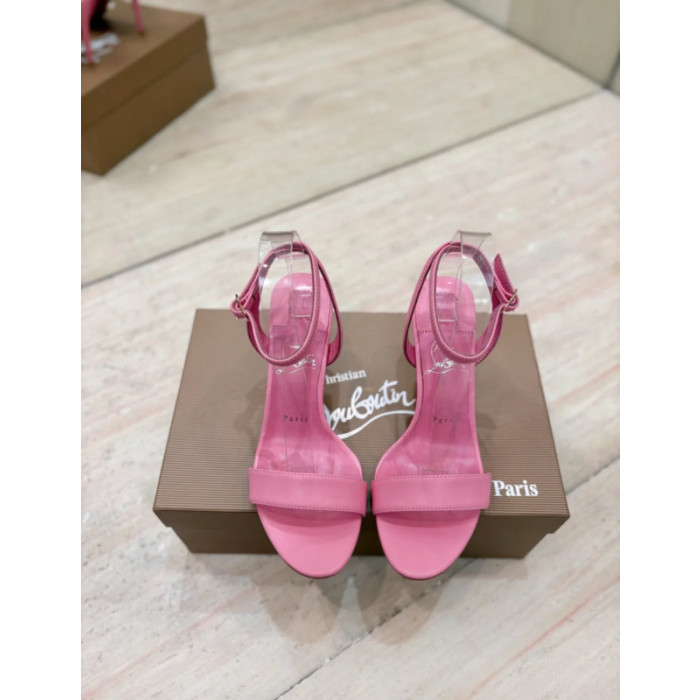 Christian Louboutin Pink Nappa Leather 85mm Stiletto Heel Ankle‑Strap Sandals