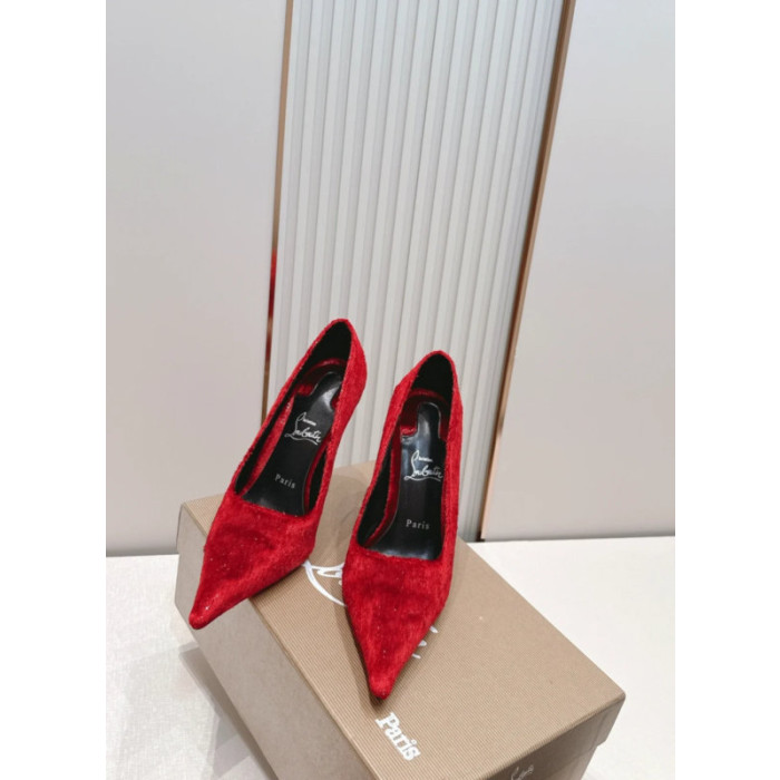Christian Louboutin Red Glitter Velour 120mm Stiletto Heel So Kate Pumps