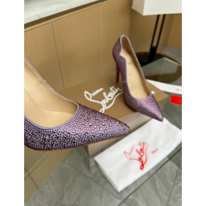 Christian Louboutin Lavender Crystal‑Encrusted Scalloped 100mm heel Pump