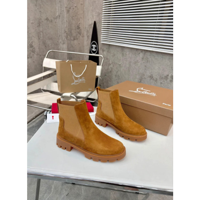 Christian Louboutin Tan Suede Lug‑Sole Chelsea Ankle Boots