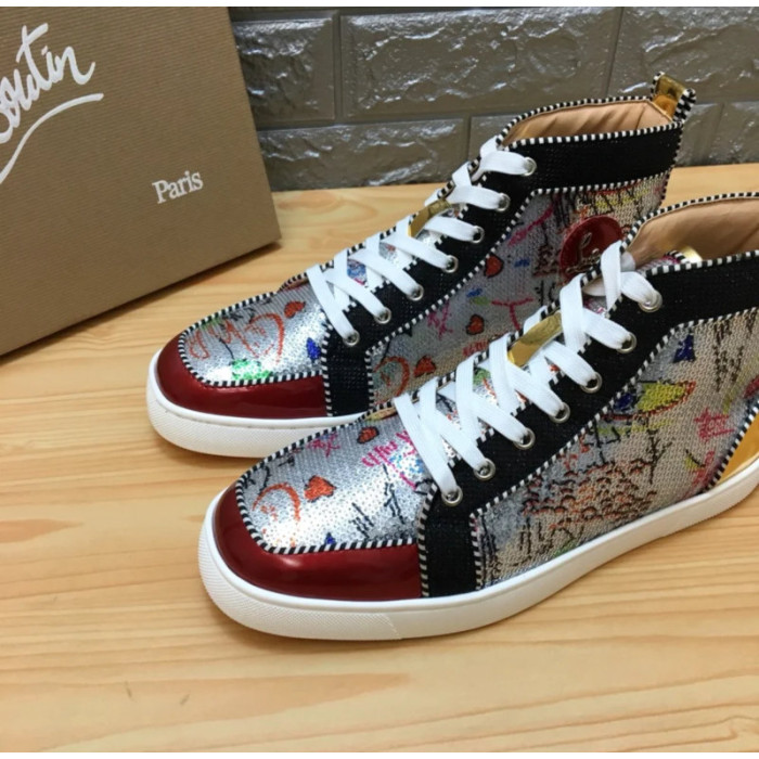 Christian Louboutin Graffiti Print 20mm High‑Top Men’s Sneakers