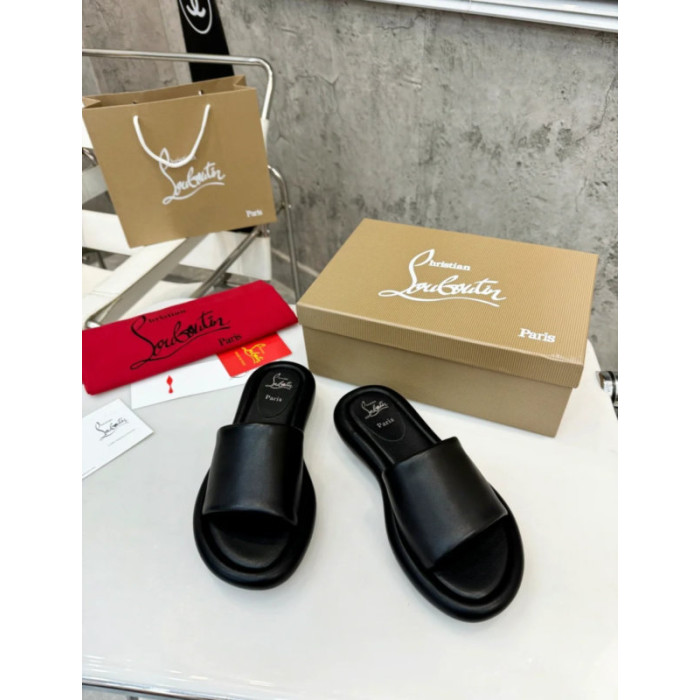 Christian Louboutin Black Leather Platform Flat Slide Sandal